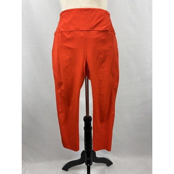 Athleta Velocity Stash Pocket Crop Leggings Bright Red Orange Medium Tall - Picture 3 of 15
